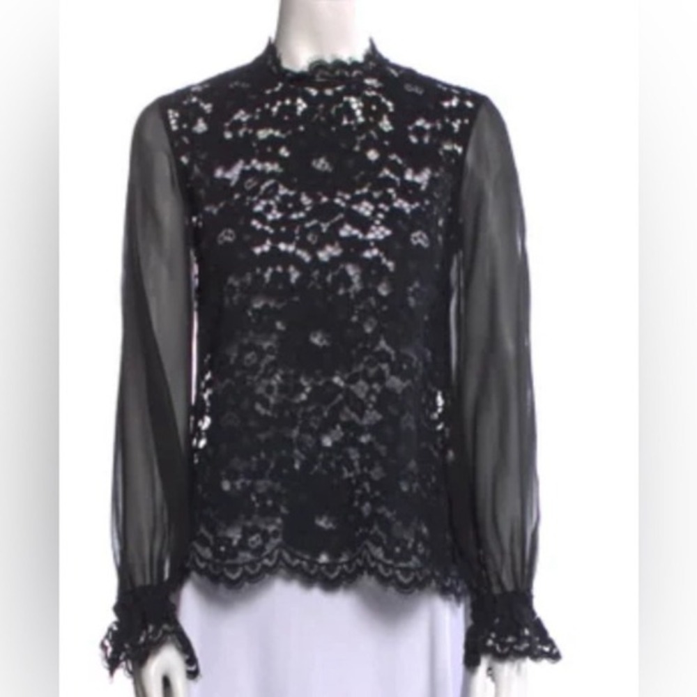 Alexis lace front top Black sheer Lace Long Sleeve size Small‎